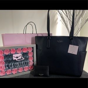 kate spade Black Leather Tote with Card Holder